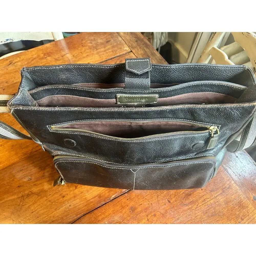 Cole Haan Village Black Leather Messenger Bag Laptop Briefcase Mid-2000s Vintage